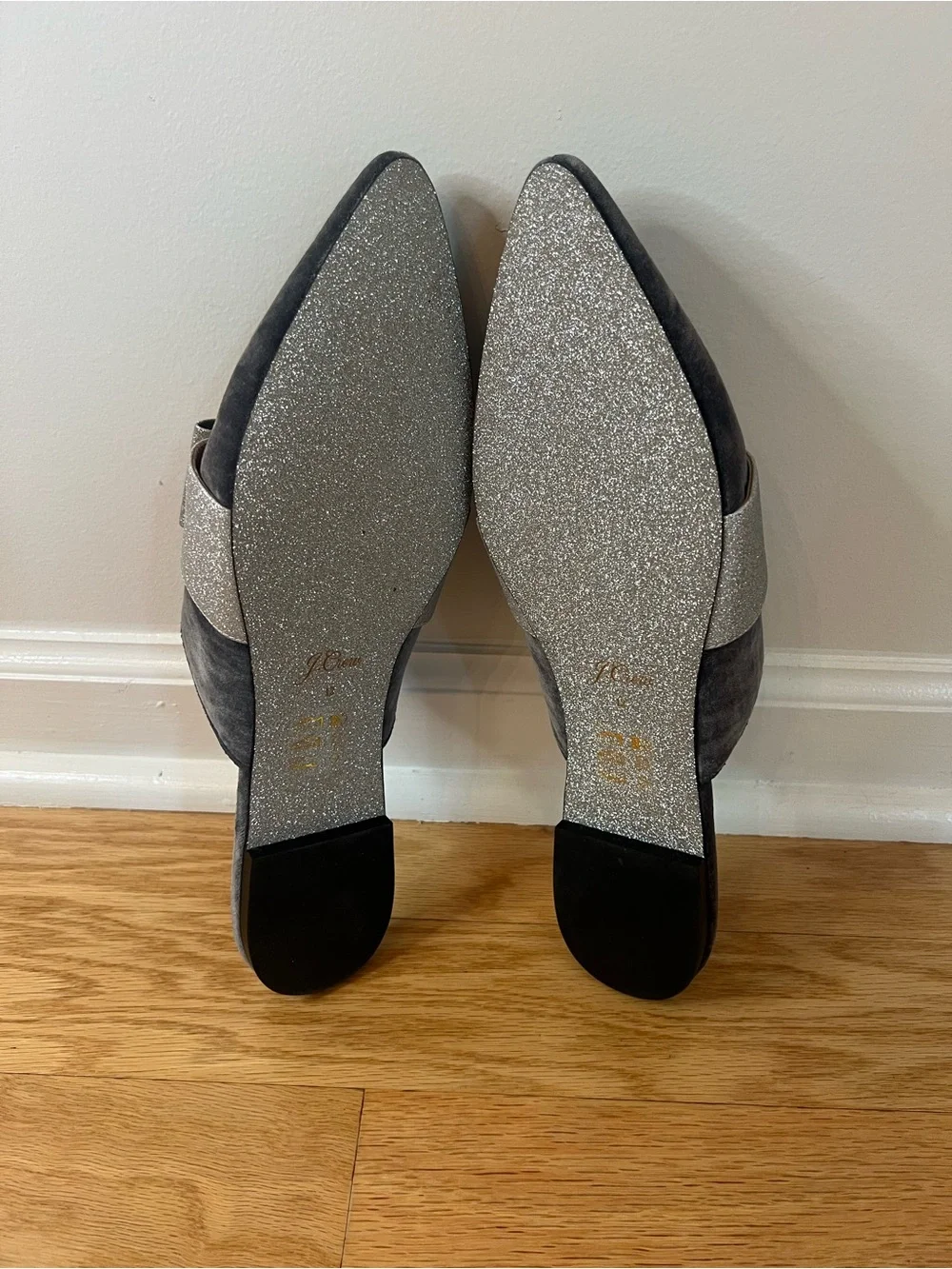 NWOT J.Crew Marina Velvet Jeweled Bow Mule Slides in Grey